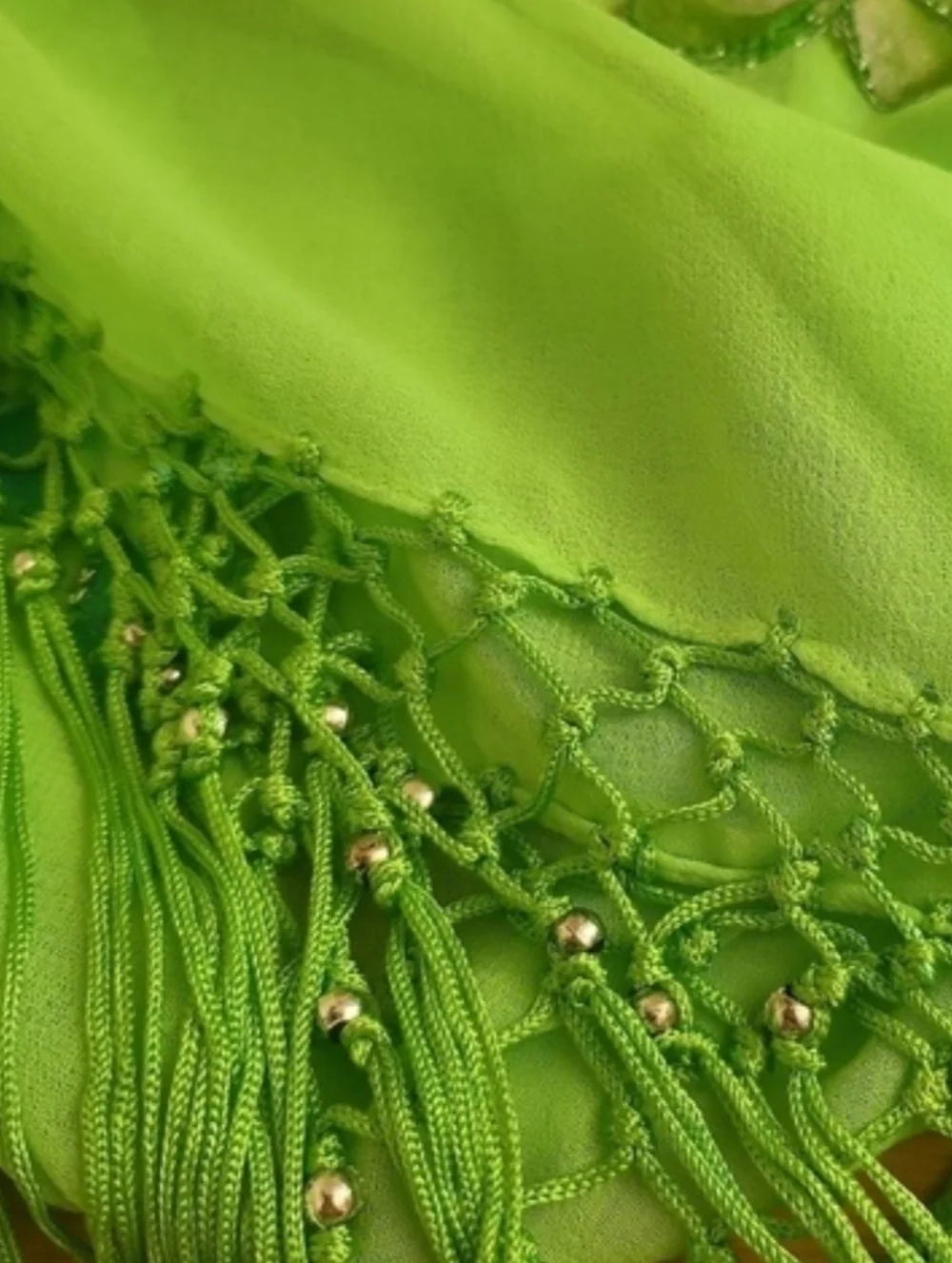 Rima Handpainted Green Floral Triangle Scarf Chiffon Terivoile Fringe